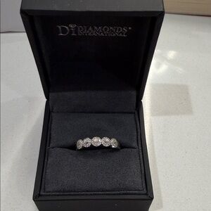 Five-stone halo white gold ring size 6.5